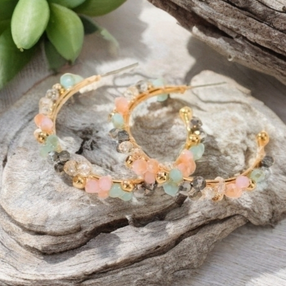 ANTHROPOLOGIE BEADED VINTAGE INSPIRED BOHO HOOPS 1